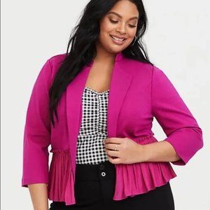 Torrid Fuchsia Peplum Blazer Jacket Barbie Hot Pink Size 1, 1X Stretch READ